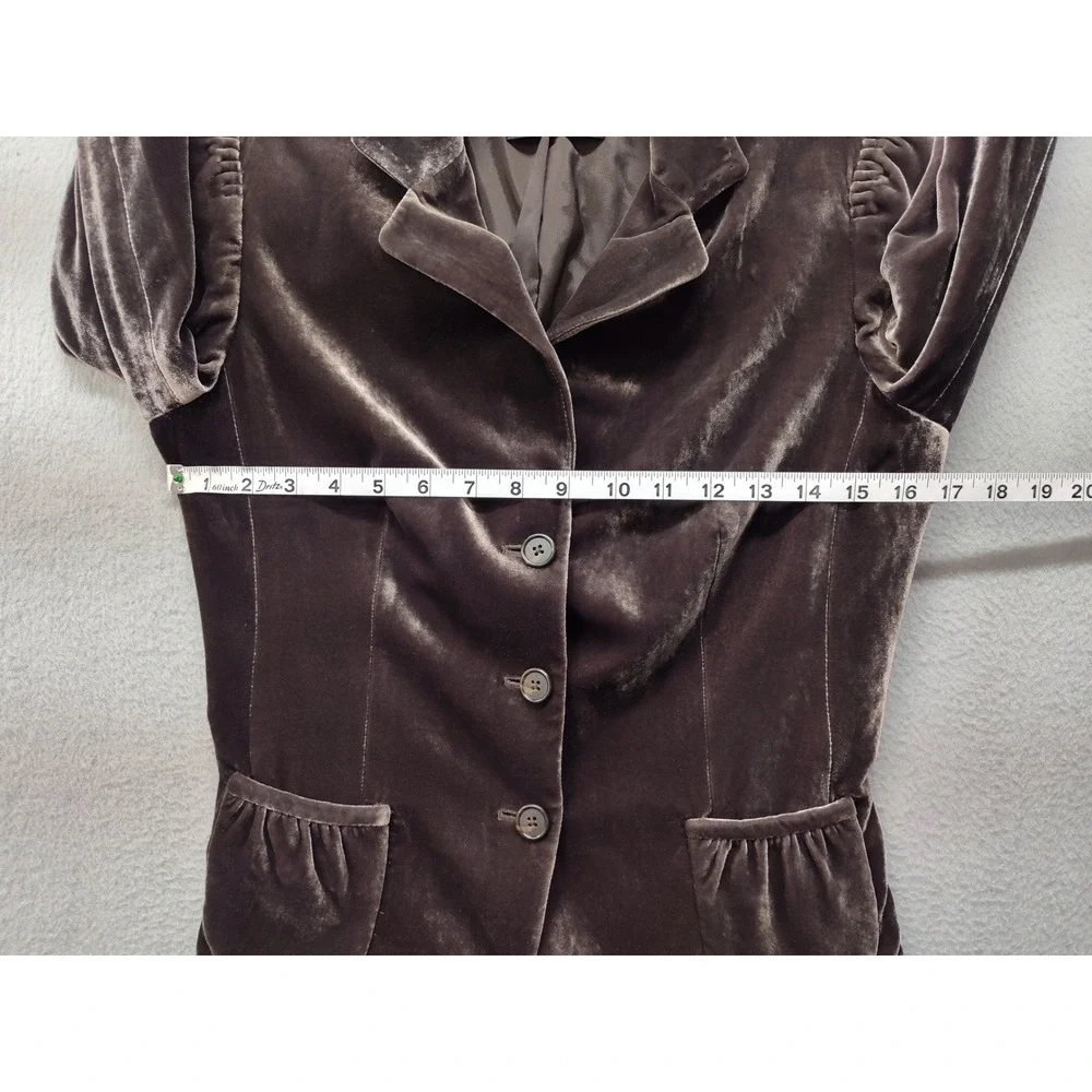 Tahari Brown Velvet Silk Blend Blazer Jacket Size 0 Pockets Ruched Classic